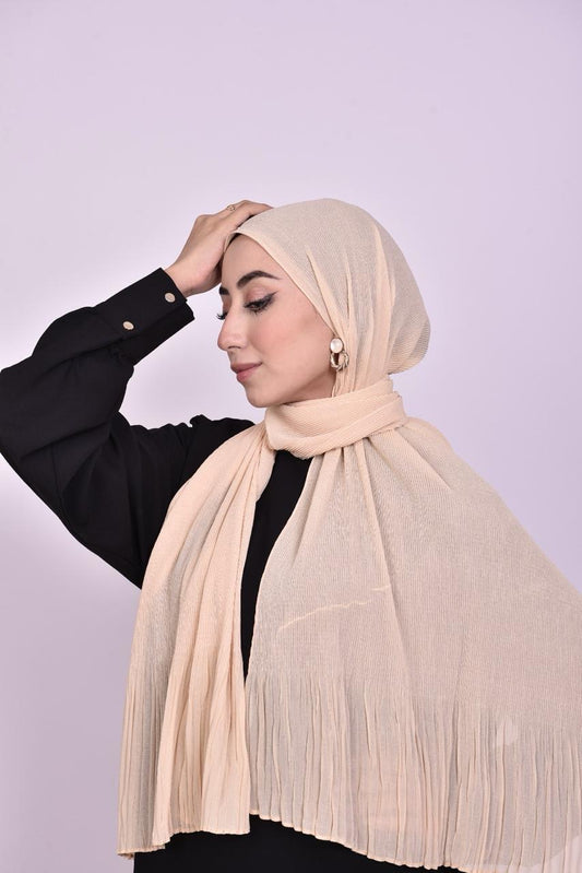 Pleated Chiffon Scarf - Beige