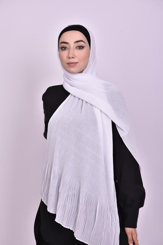 Pleated Chiffon Scarf - White