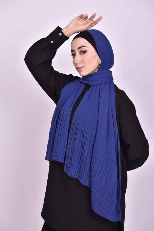 Pleated Chiffon Scarf - Royal Blue