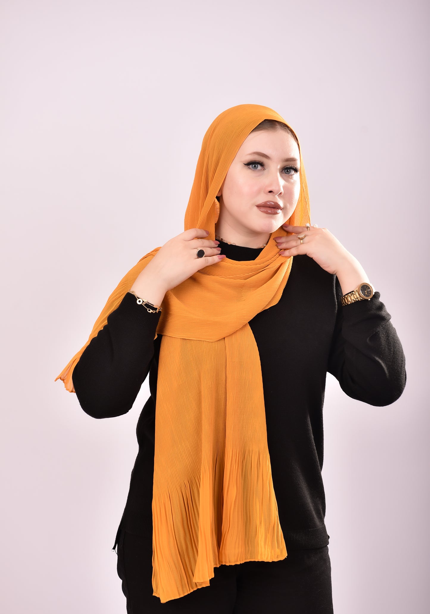 Pleated Chiffon Scarf - Mustard Yellow
