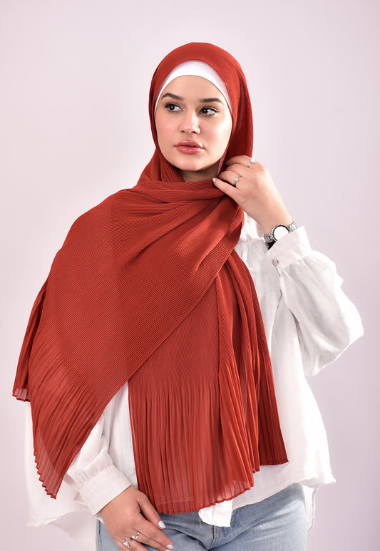 Pleated Chiffon Scarf -  Rust Red