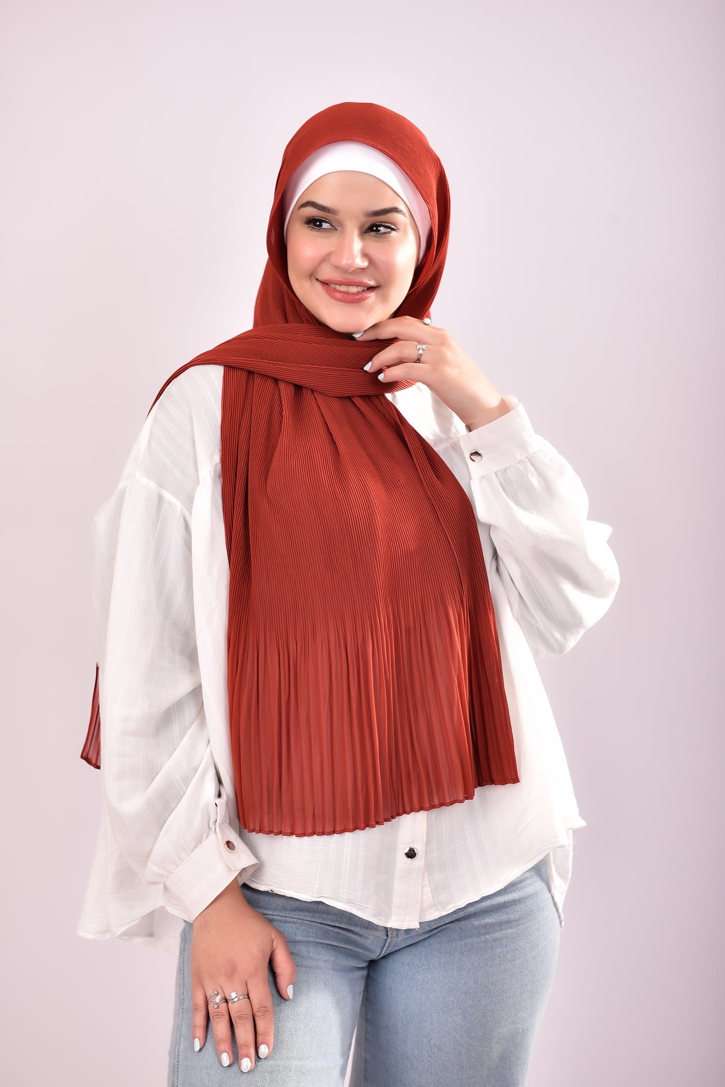 Pleated Chiffon Scarf -  Rust Red