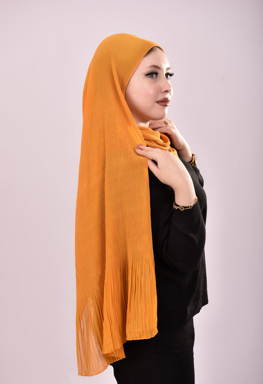 Pleated Chiffon Scarf - Mustard Yellow