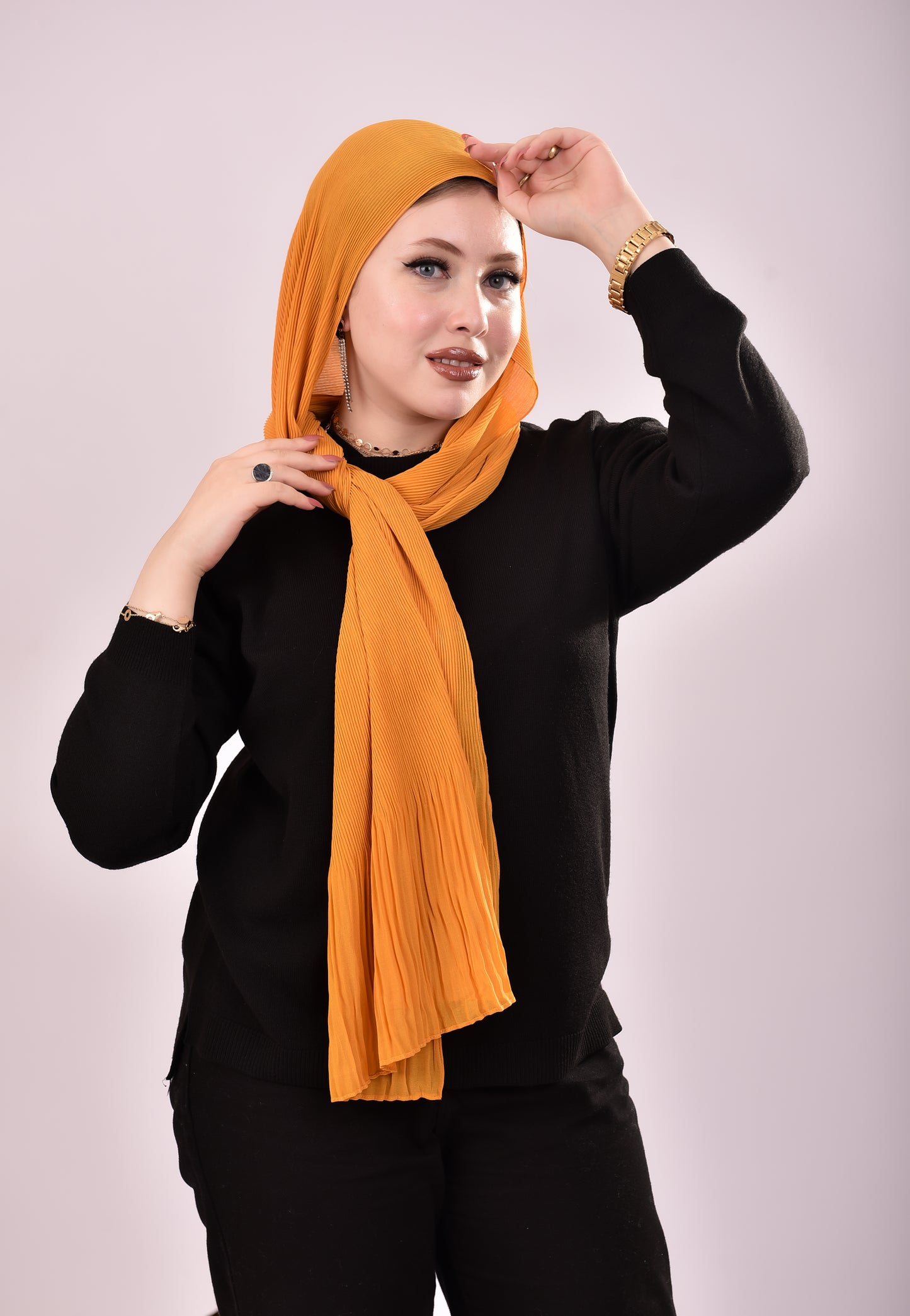 Pleated Chiffon Scarf - Mustard Yellow