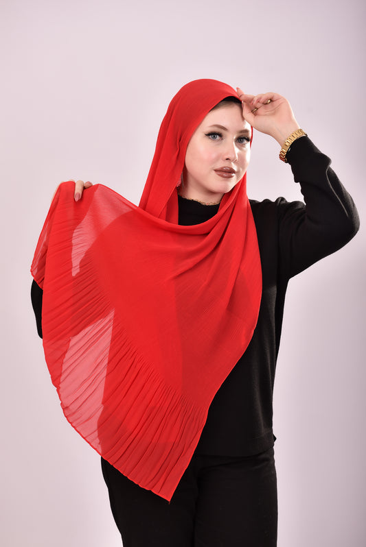 Pleated Chiffon Scarf -  Red