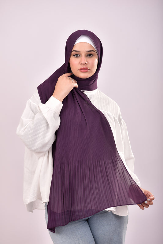 Pleated Chiffon Scarf - Grape