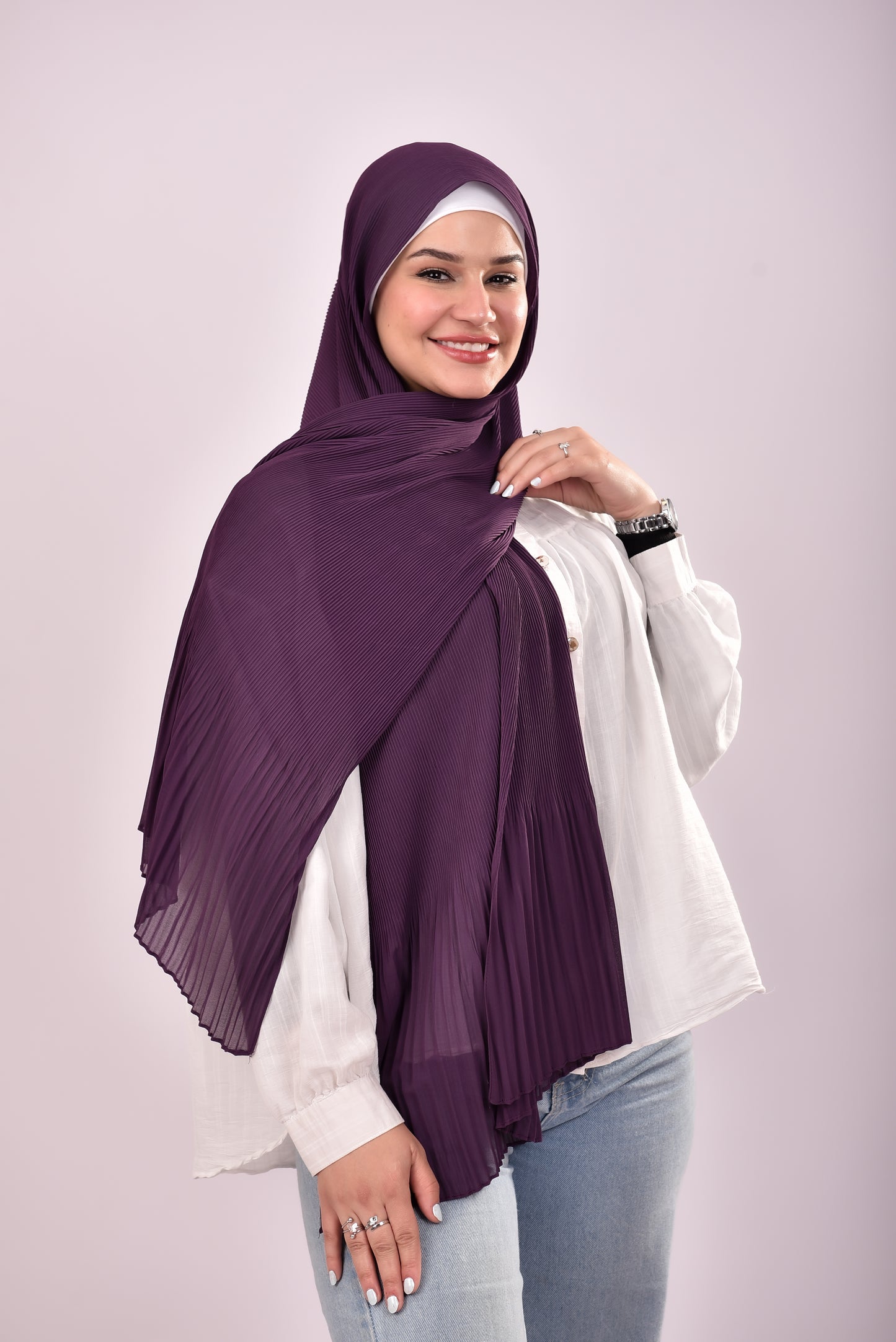 Pleated Chiffon Scarf - Grape