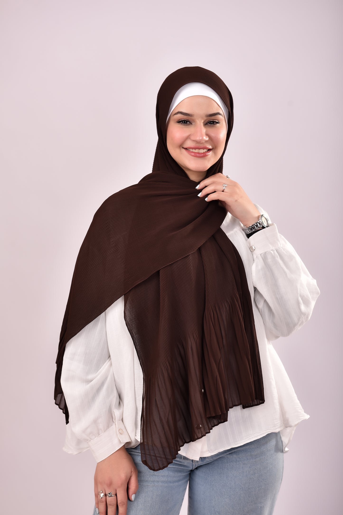 Pleated Chiffon Scarf - Brown