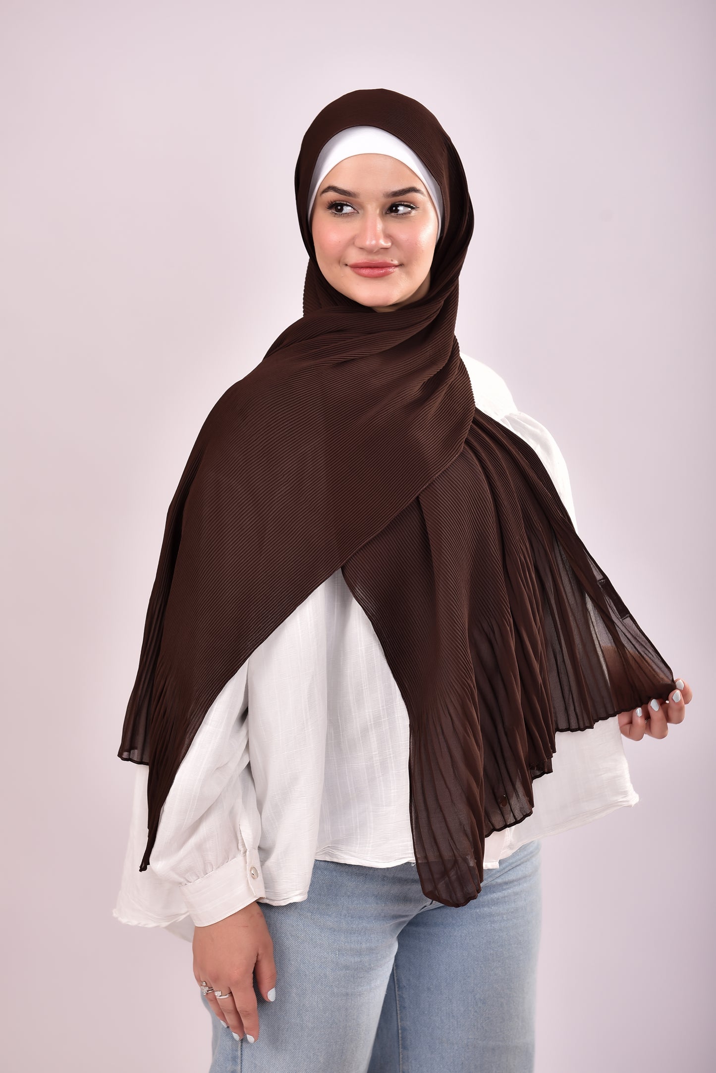 Pleated Chiffon Scarf - Brown