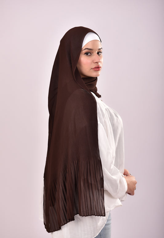 Pleated Chiffon Scarf - Brown