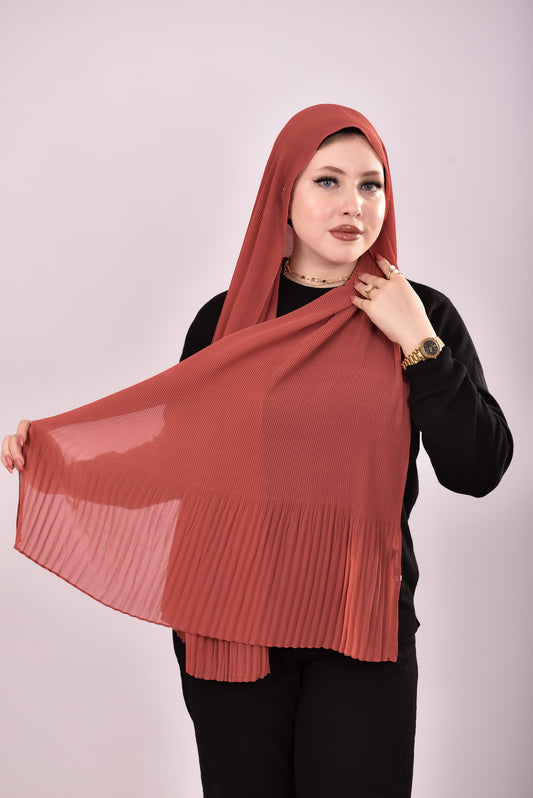 Pleated Chiffon Scarf - Cinnamon Rust
