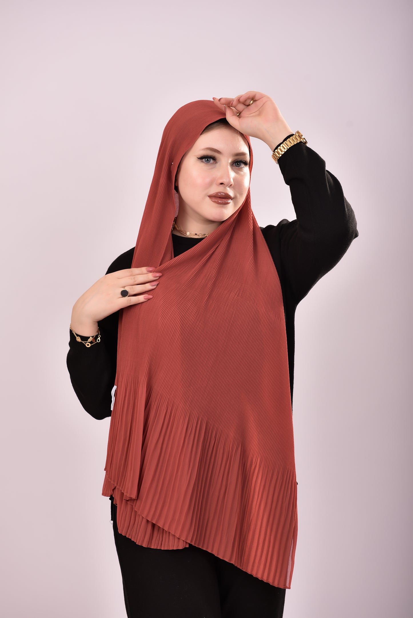 Pleated Chiffon Scarf - Cinnamon Rust