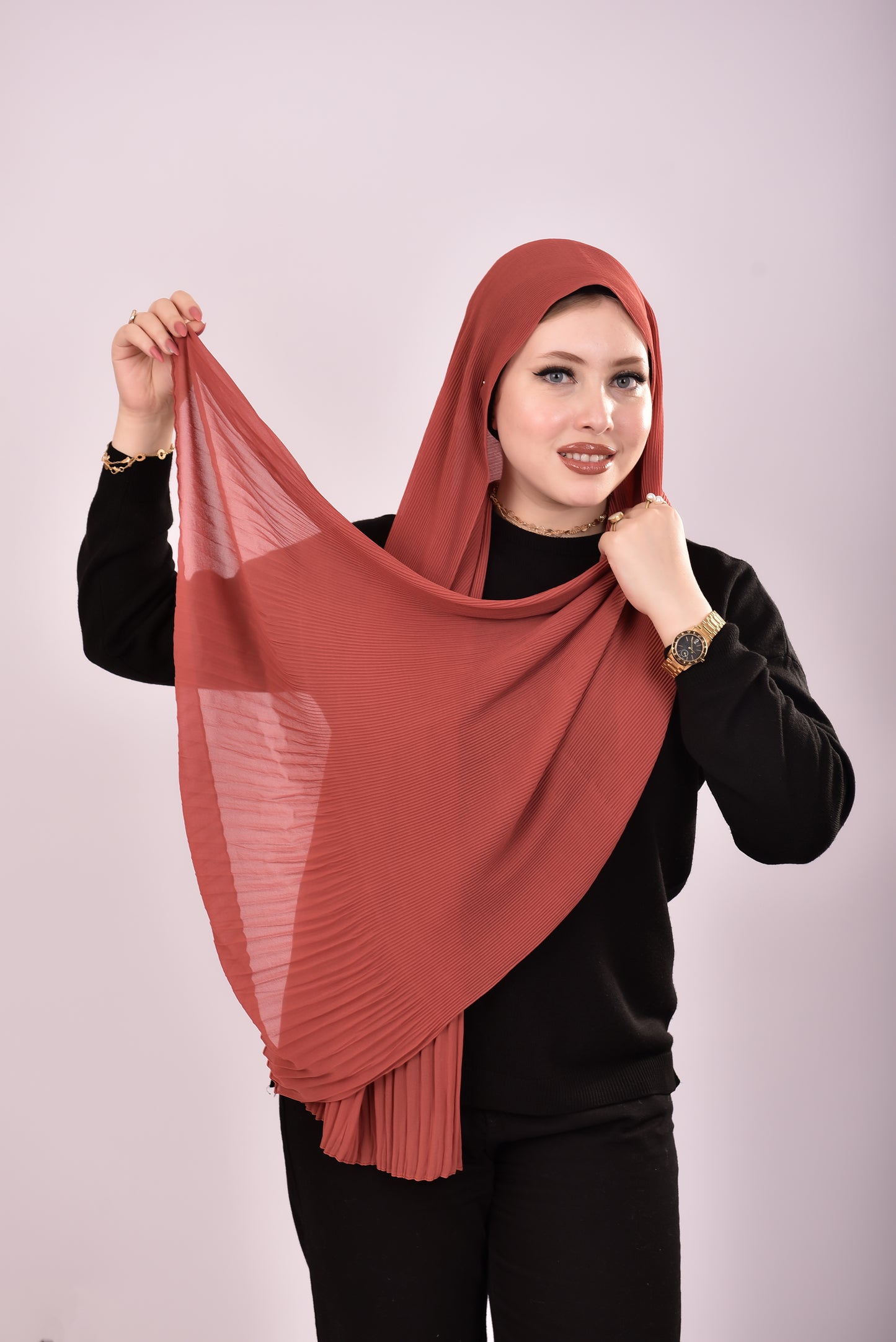 Pleated Chiffon Scarf - Cinnamon Rust
