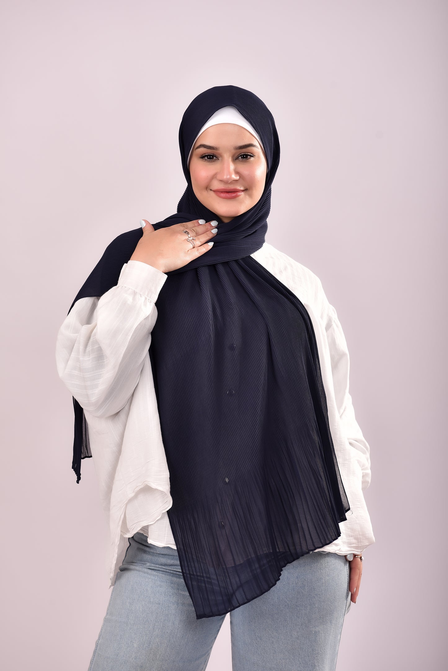Pleated Chiffon Scarf - Navy