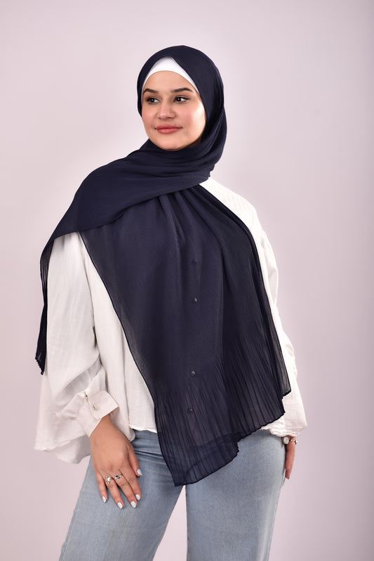 Pleated Chiffon Scarf - Navy