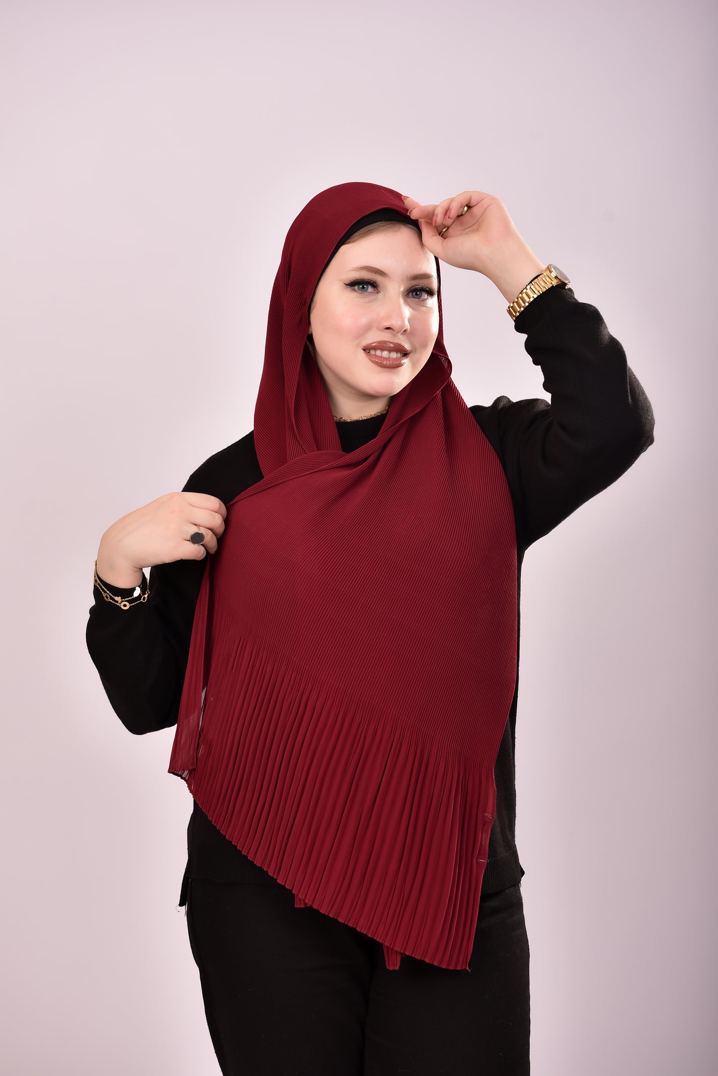 Pleated Chiffon Scarf - Wine
