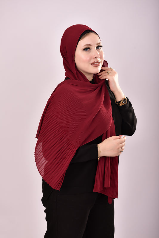 Pleated Chiffon Scarf - Wine