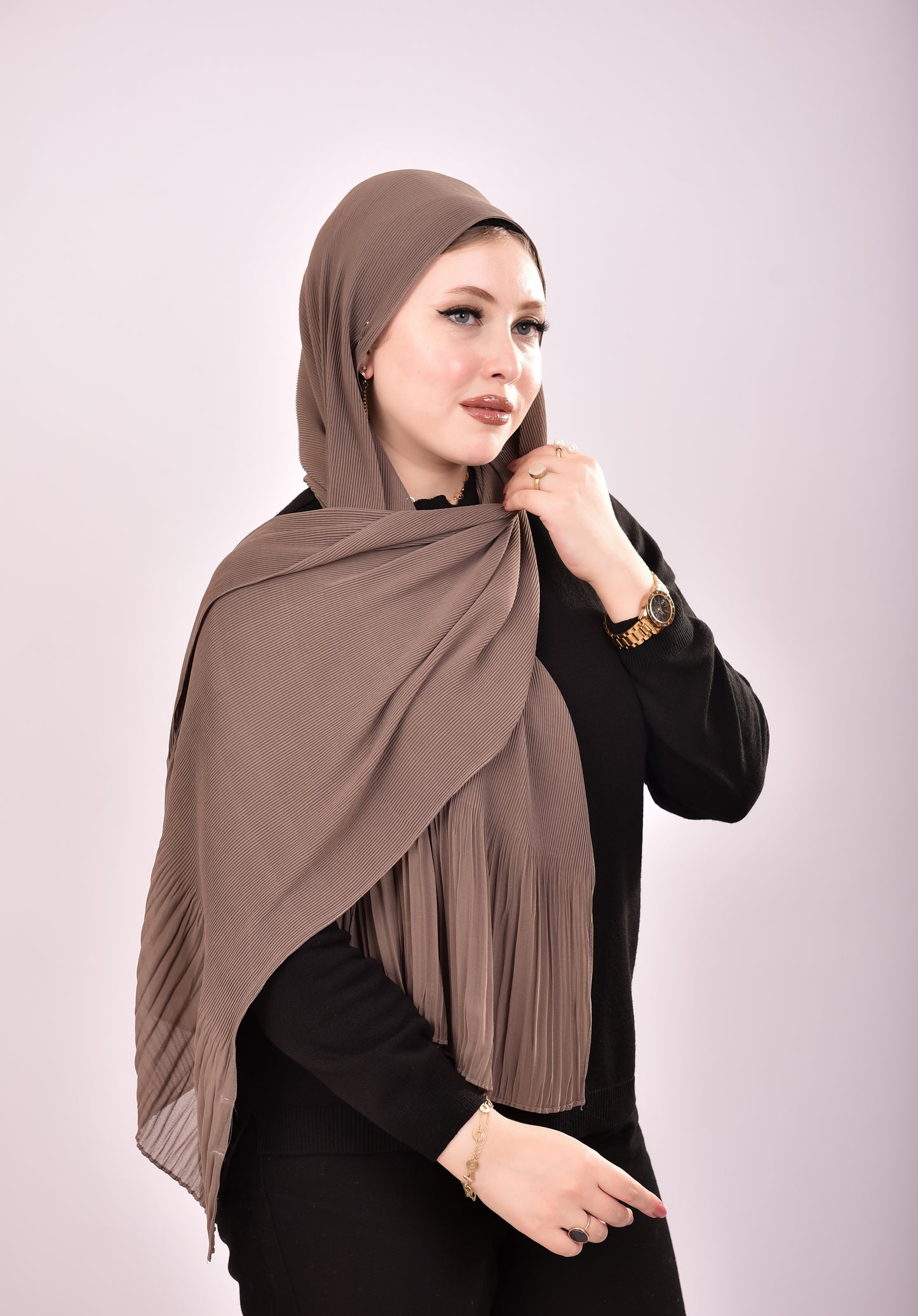Pleated Chiffon Scarf - Khaki