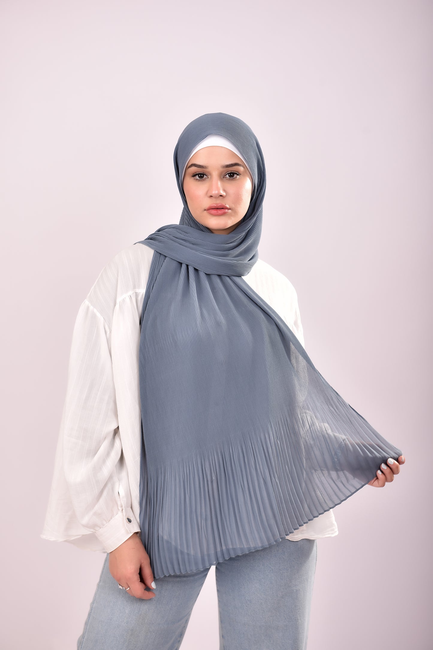 Pleated Chiffon Scarf - Stormy Blue