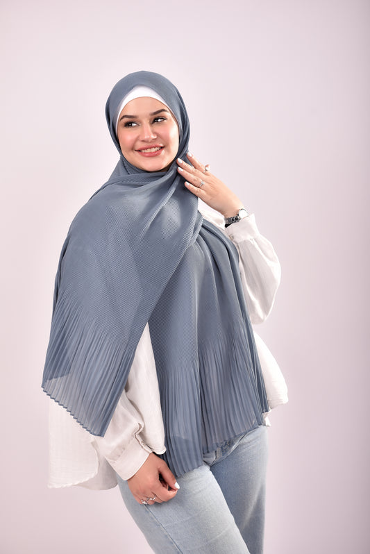 Pleated Chiffon Scarf - Stormy Blue