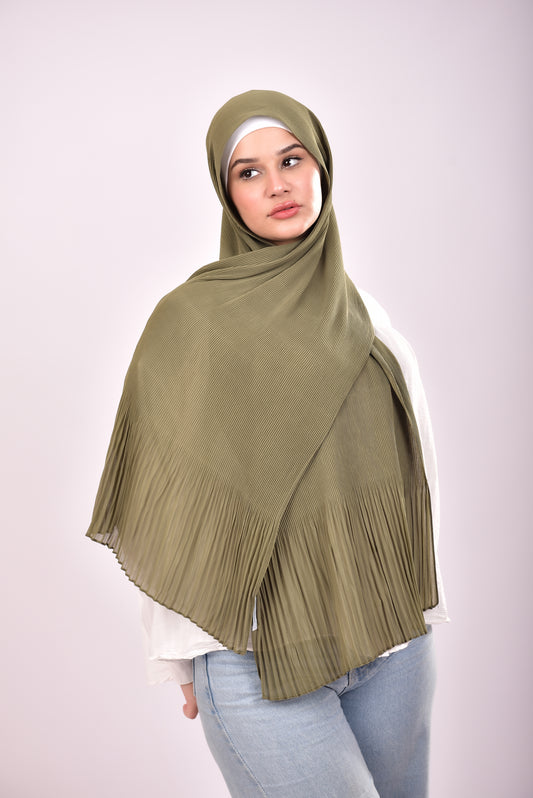 Pleated Chiffon Scarf - Olive