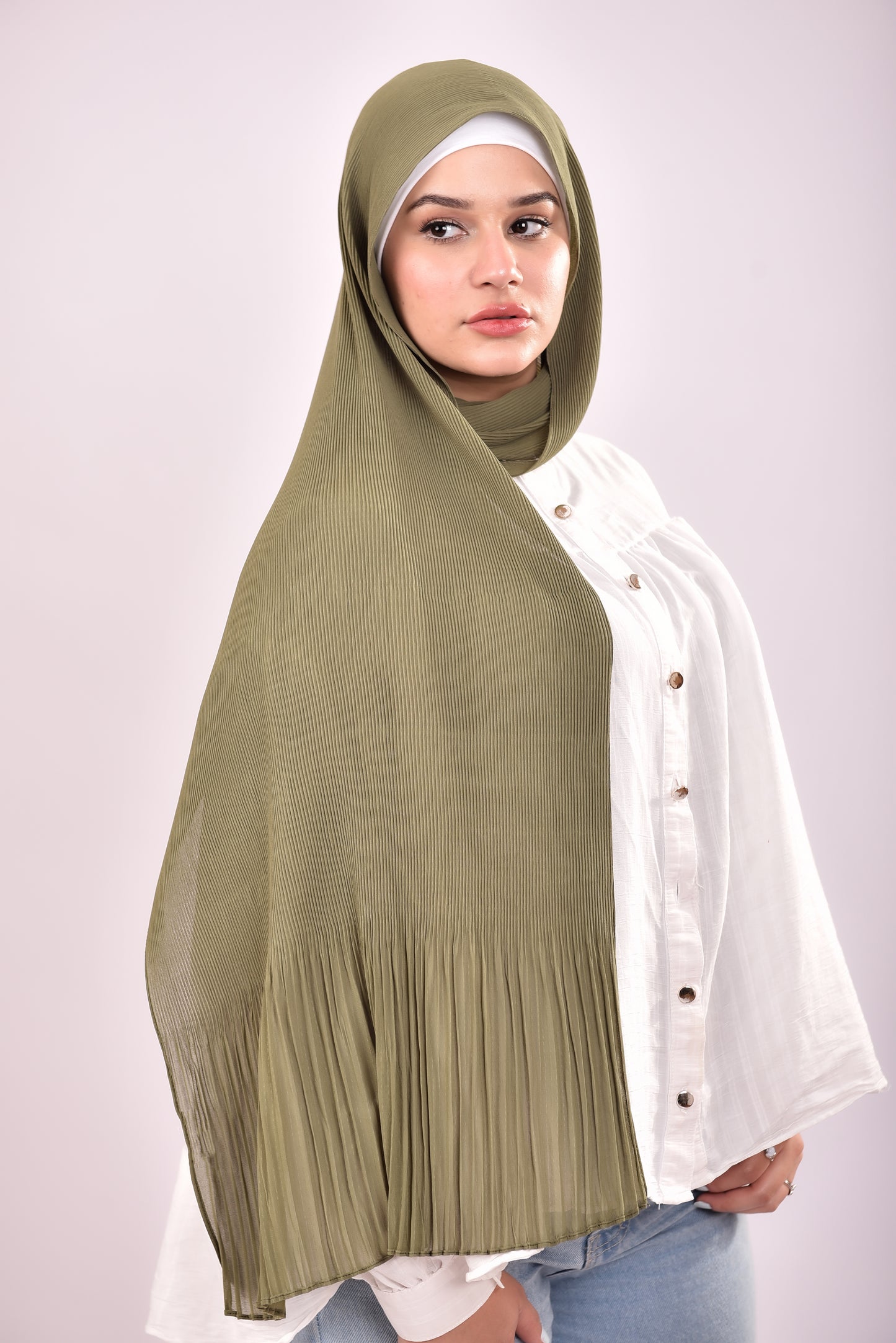 Pleated Chiffon Scarf - Olive