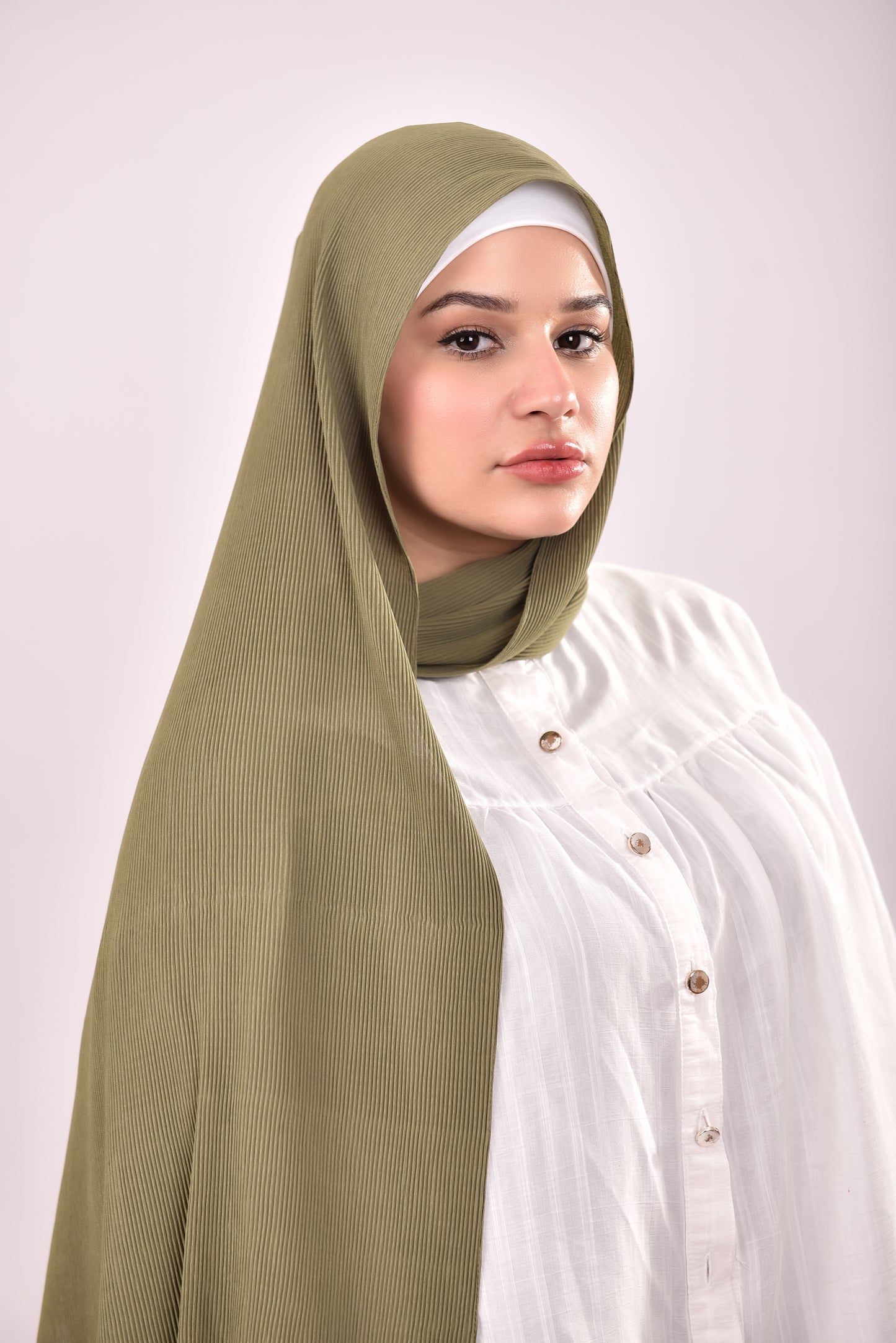 Pleated Chiffon Scarf - Olive