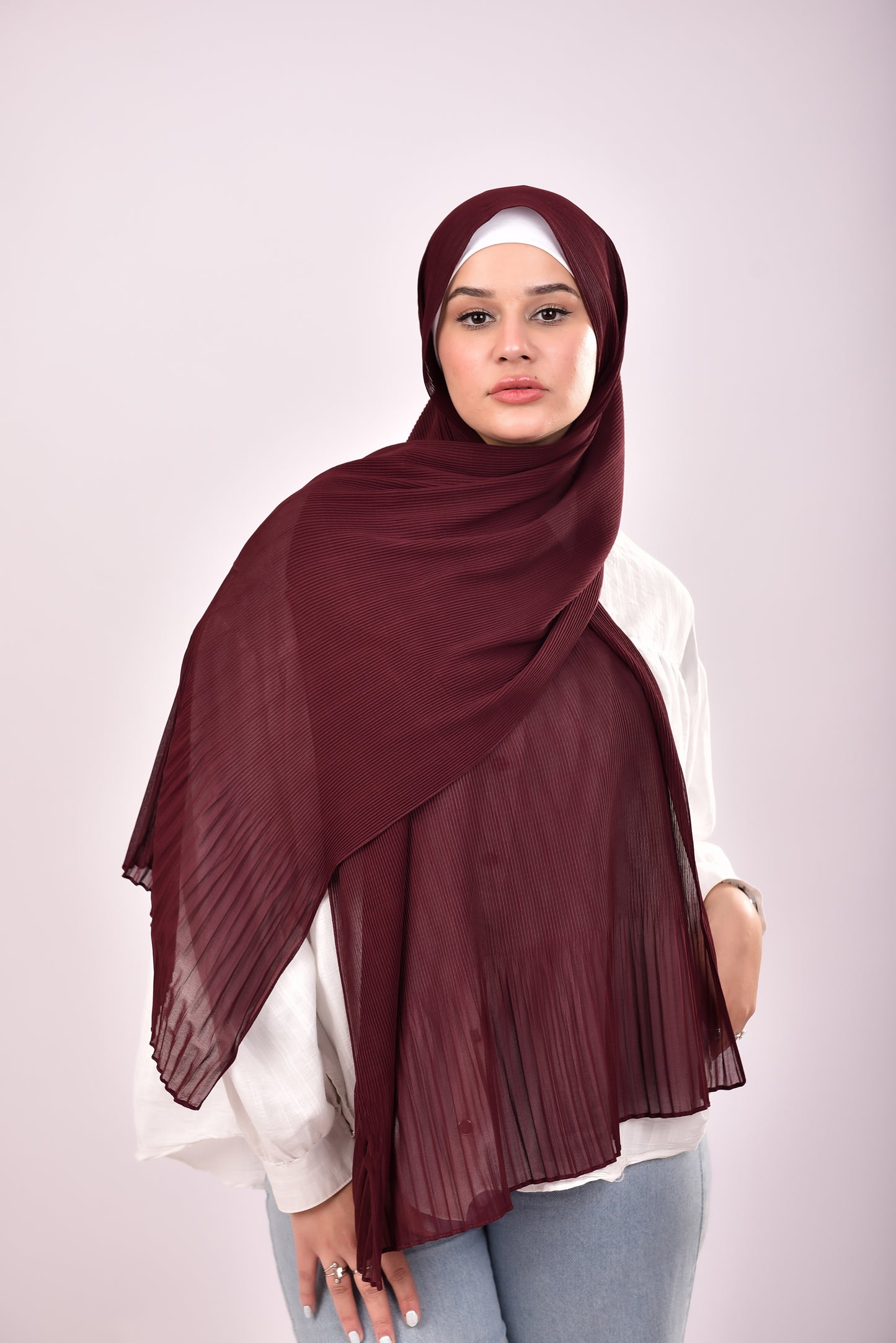 Pleated Chiffon Scarf - Deep Burgundy