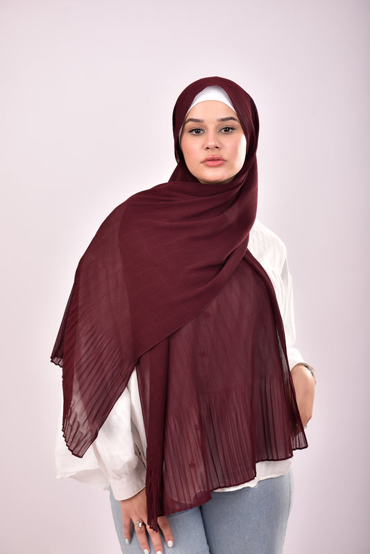 Pleated Chiffon Scarf - Deep Burgundy