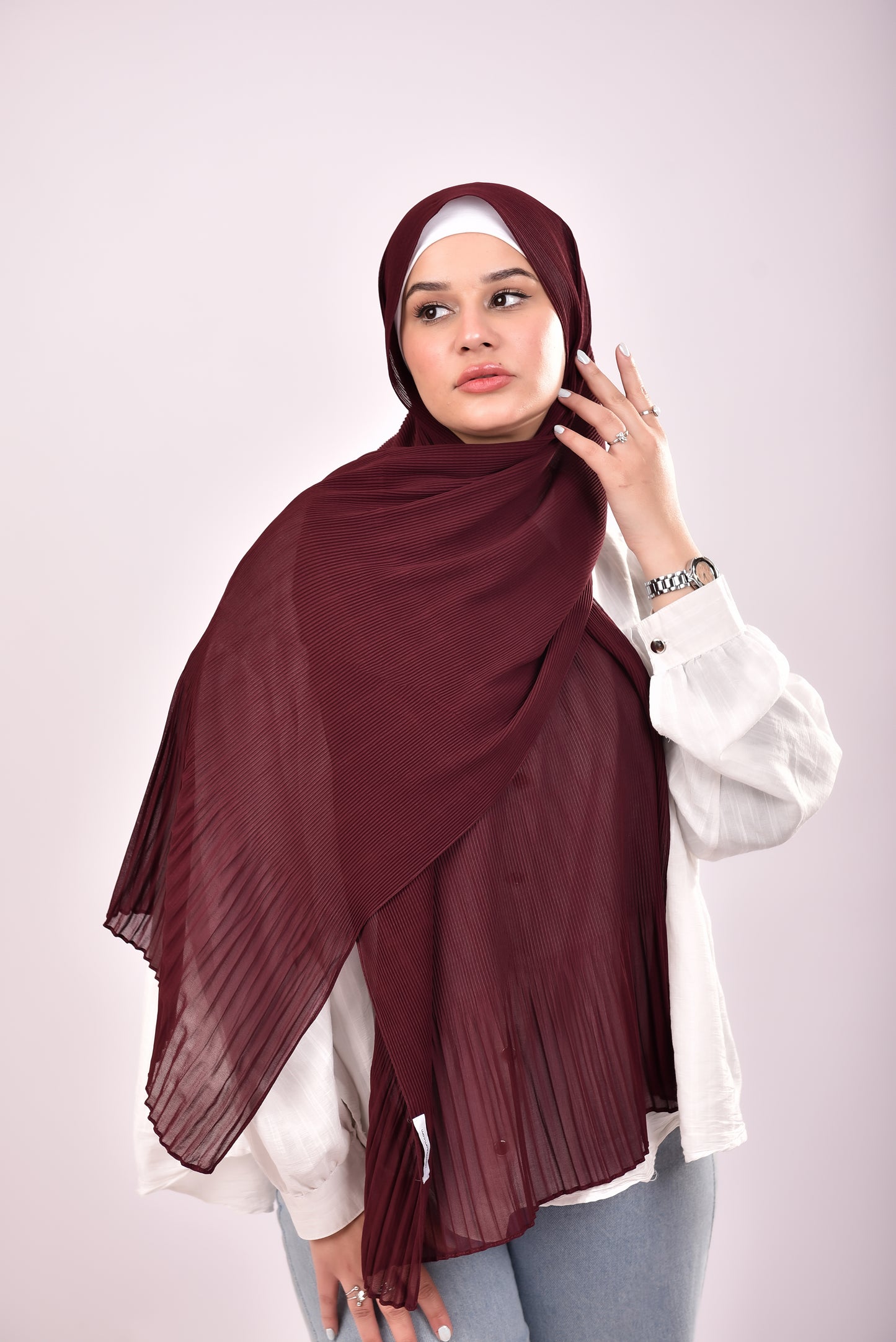 Pleated Chiffon Scarf - Deep Burgundy