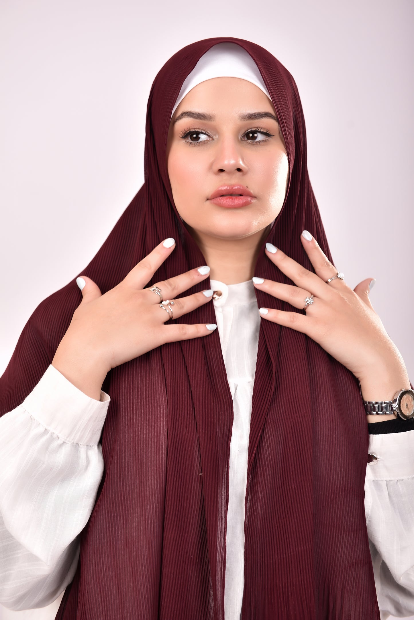 Pleated Chiffon Scarf - Deep Burgundy