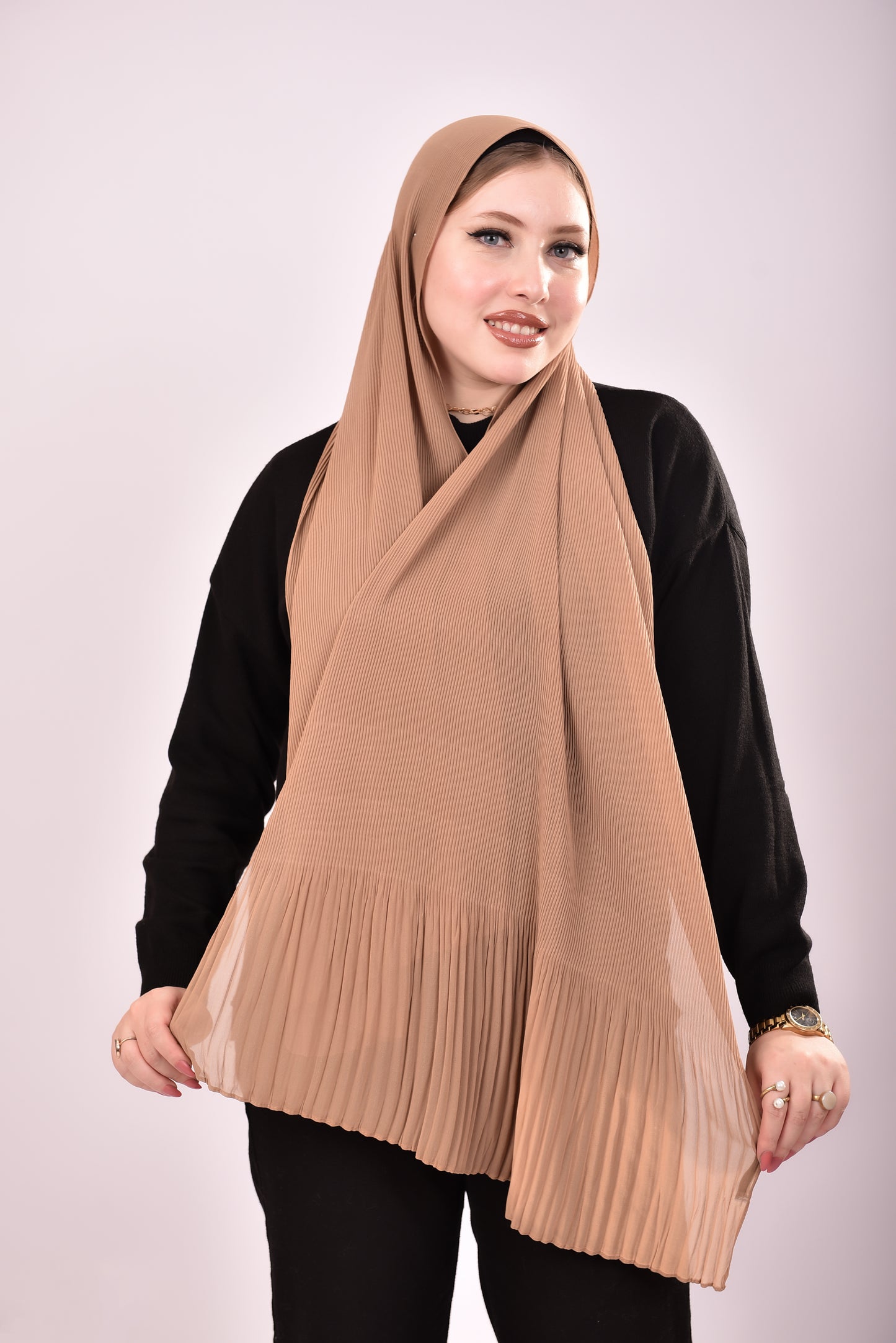 Pleated Chiffon Scarf - Camel