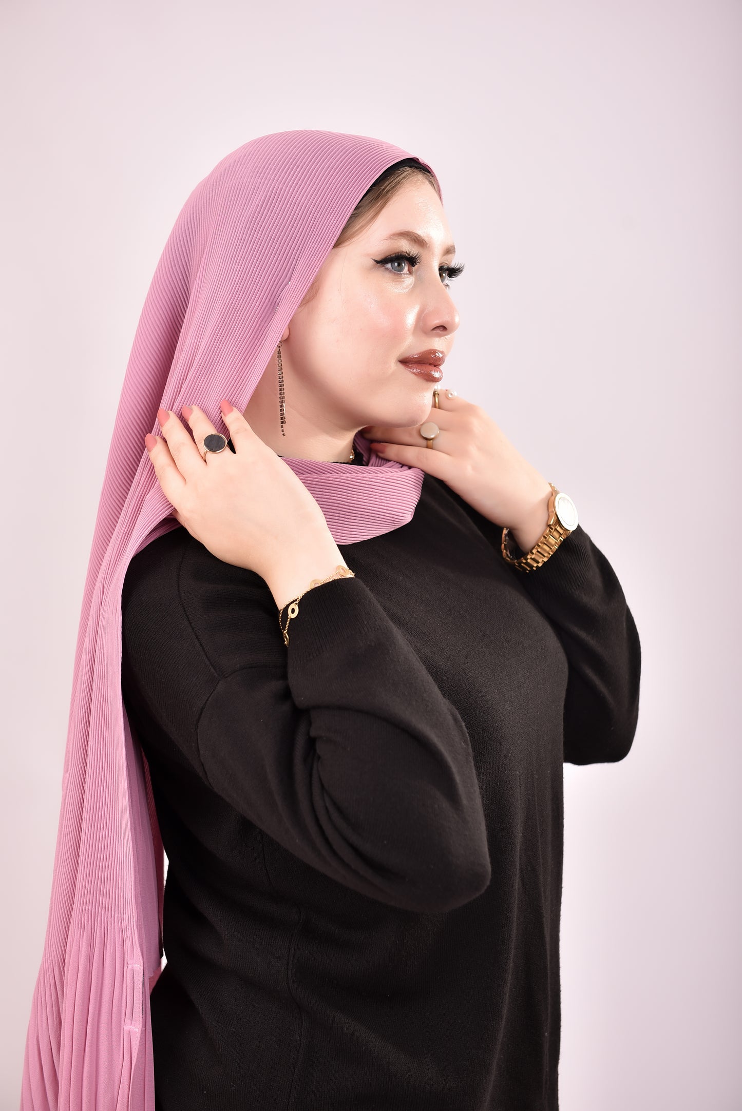 Pleated Chiffon Scarf - Rosewood Pink