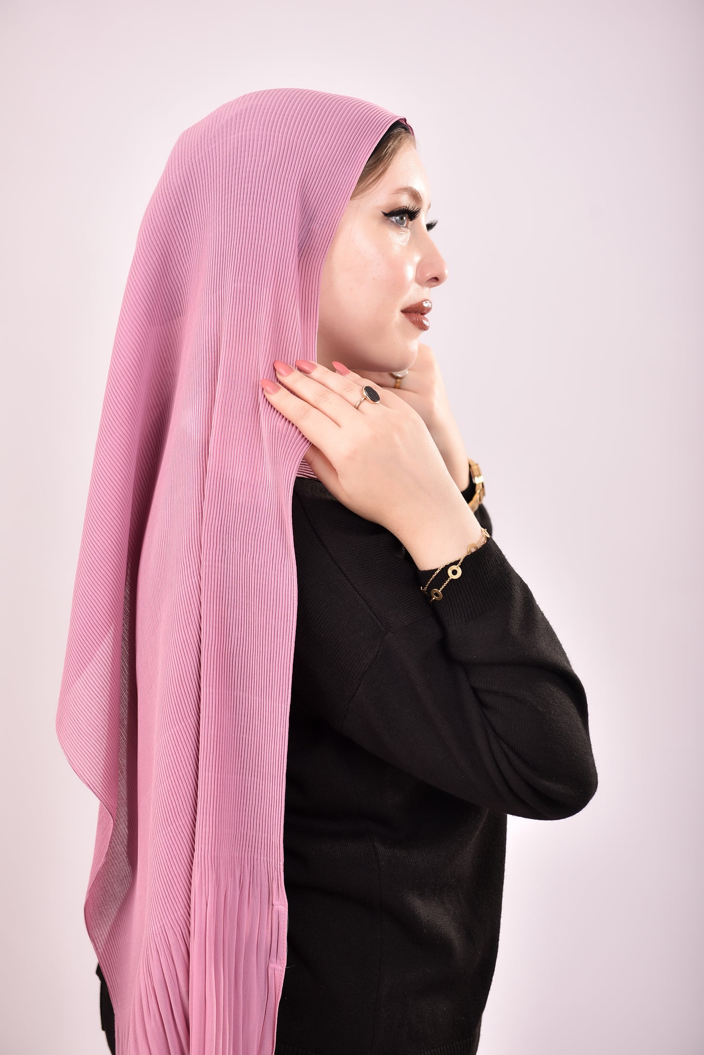 Pleated Chiffon Scarf - Rosewood Pink