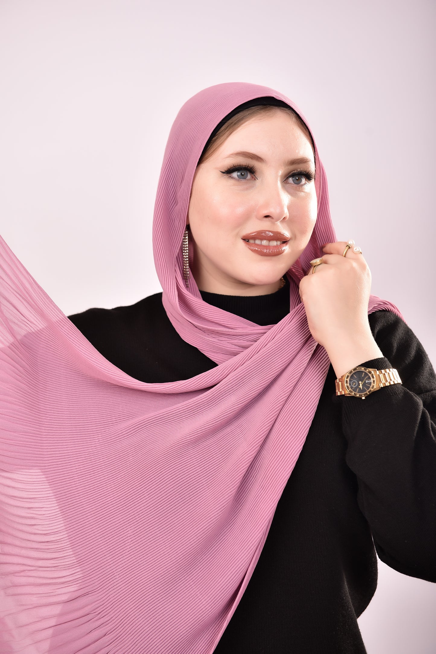 Pleated Chiffon Scarf - Rosewood Pink