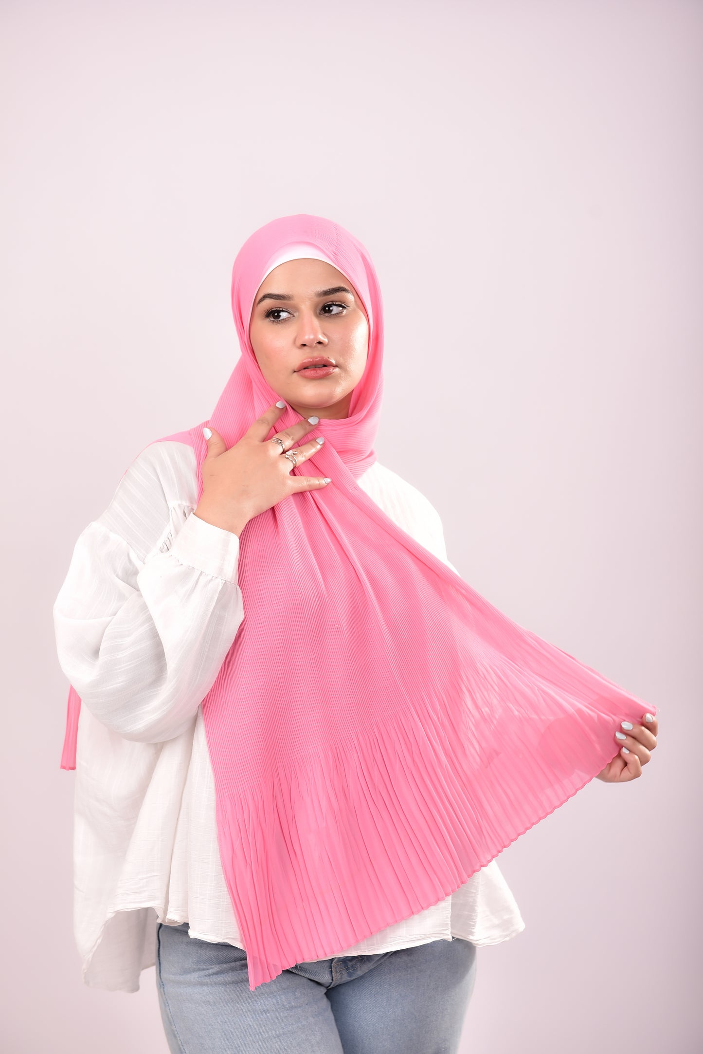 Pleated Chiffon Scarf - Hot Pink