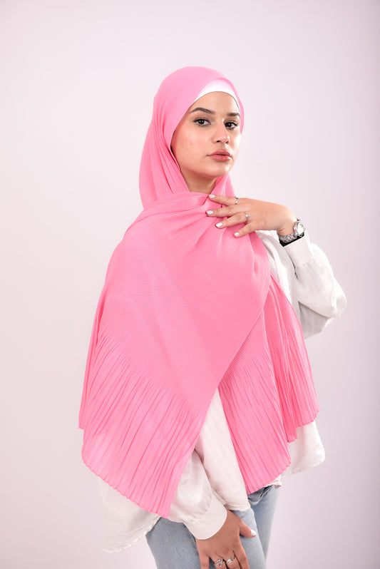 Pleated Chiffon Scarf - Hot Pink