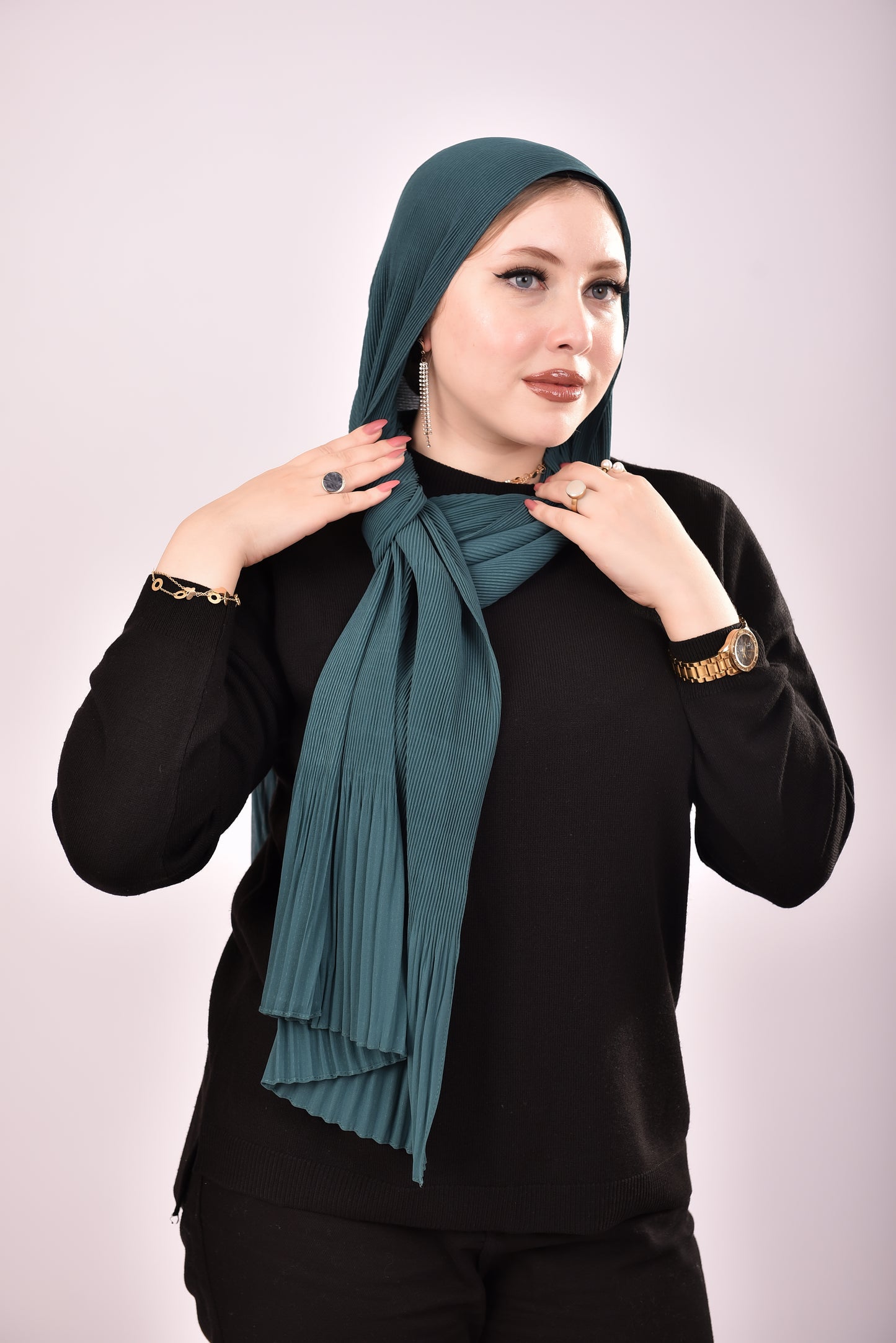 Pleated Chiffon Scarf - Teal