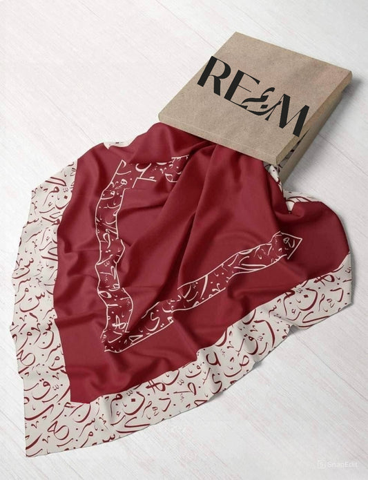 Arabic Calligraphy Square Chiffon: Burgundy-Beige