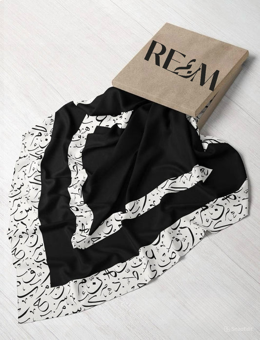 Arabic Calligraphy Square Chiffon: Black-White