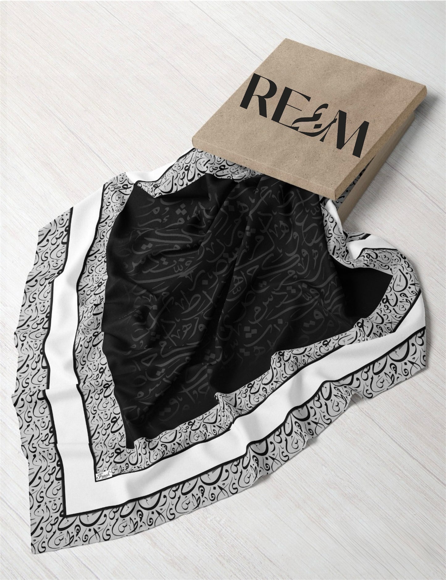 Arabic Calligraphy Square Chiffon: Black- White-Light Grey