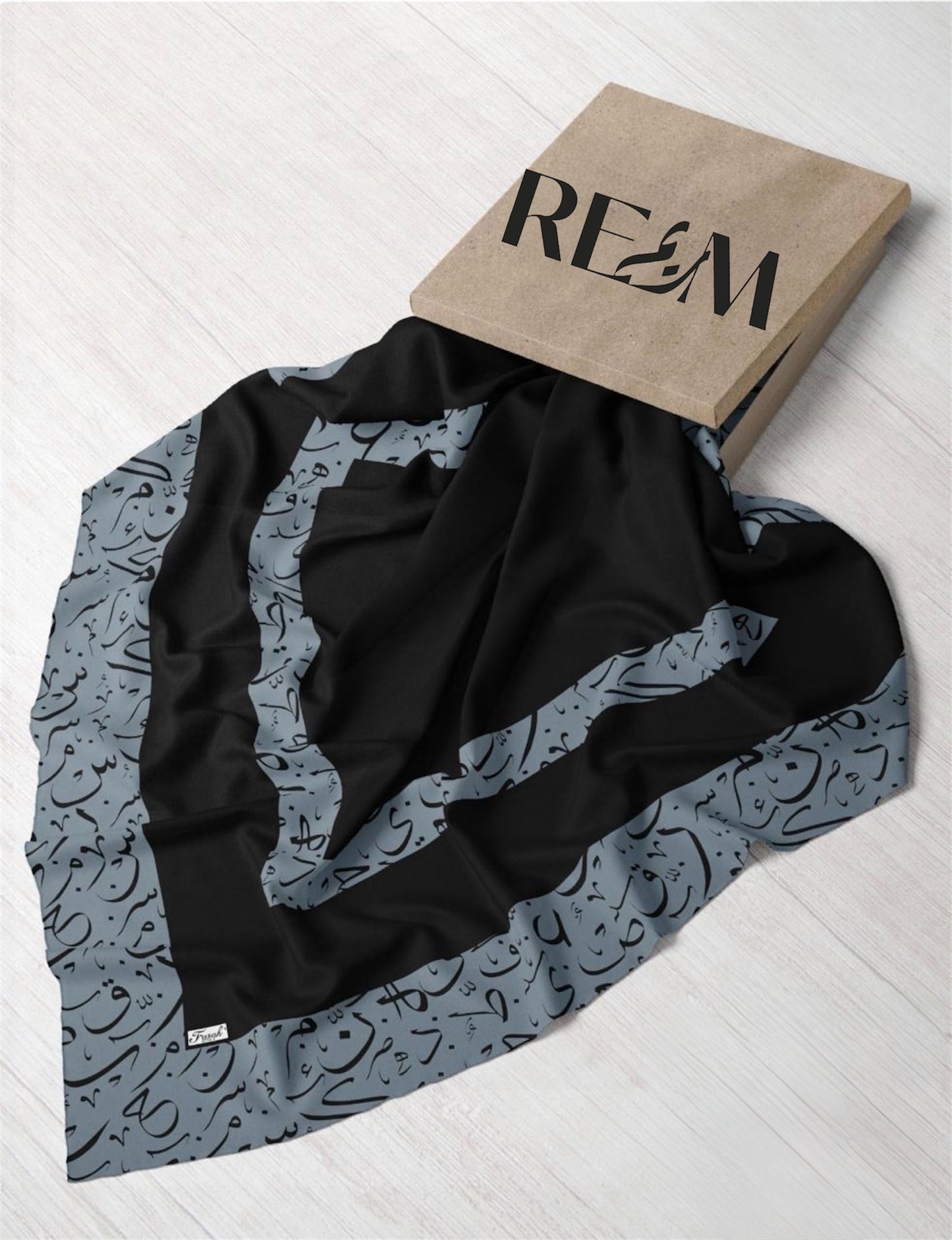 Arabic Calligraphy Square Chiffon: Black-Slate Grey