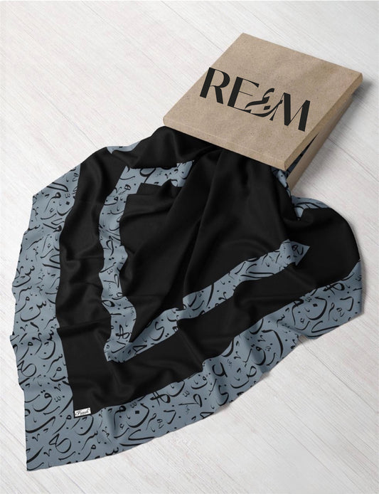 Arabic Calligraphy Square Chiffon: Black-Slate Grey