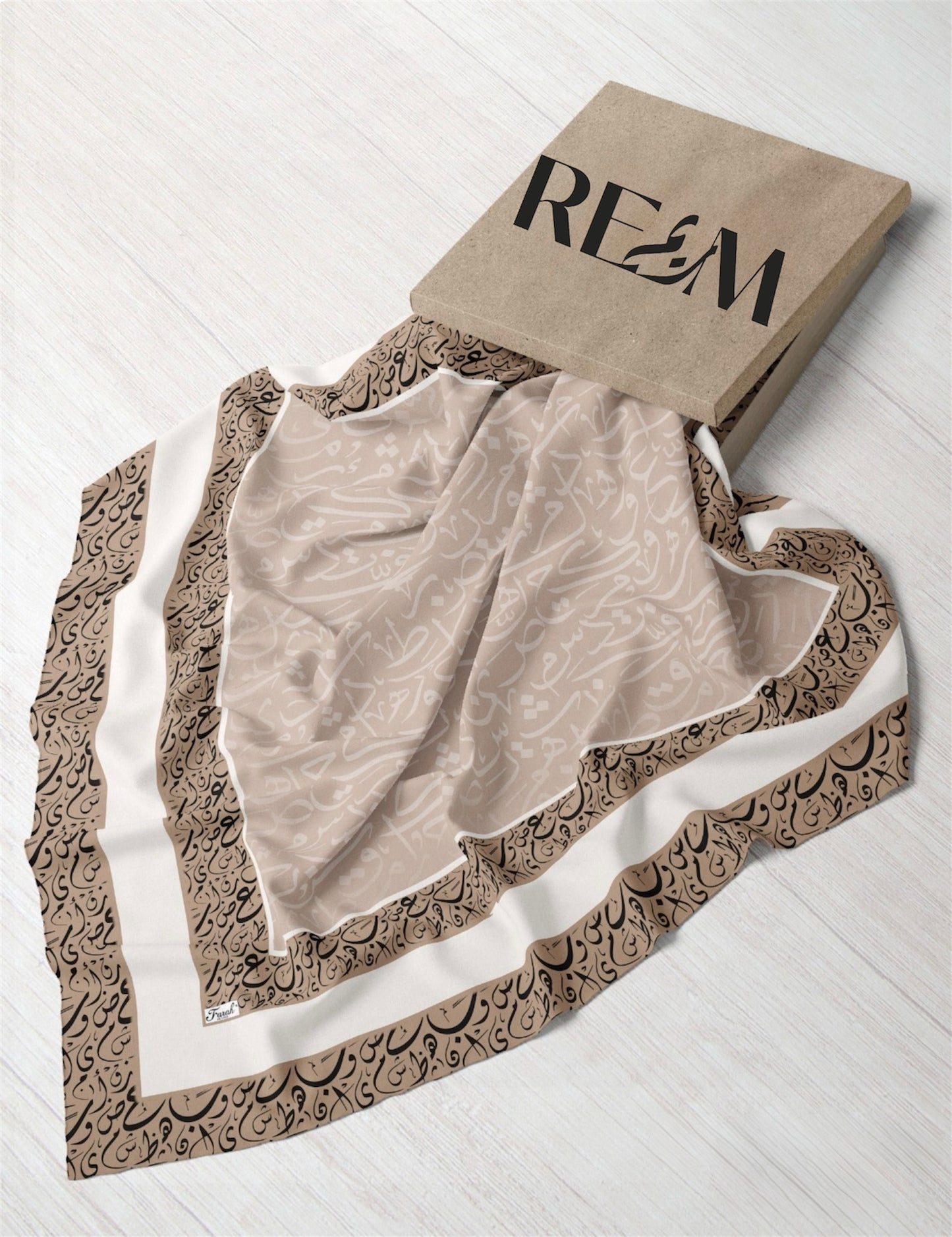 Arabic Calligraphy Square Chiffon: Light Fawn- Dark Camel