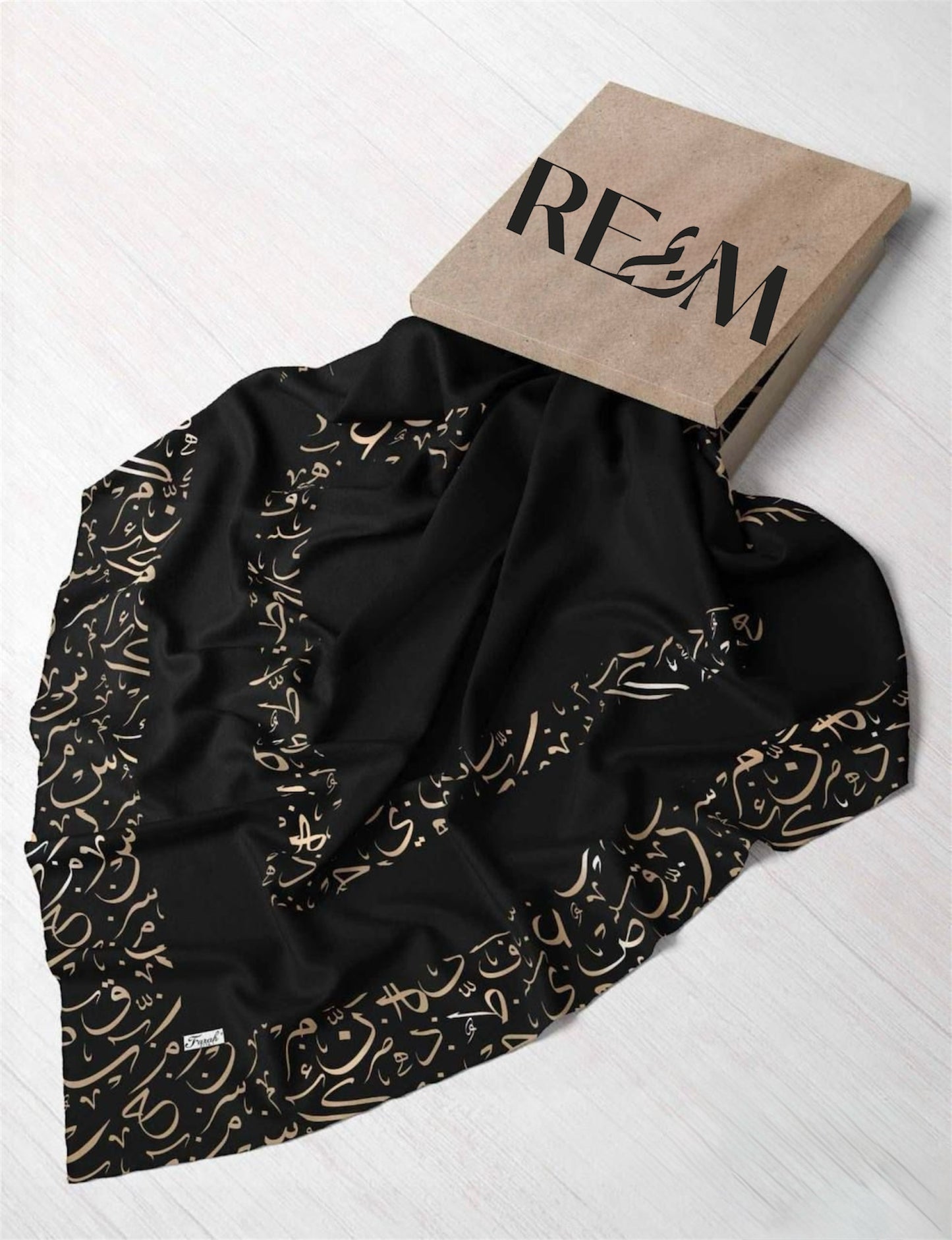 Arabic Calligraphy Square Chiffon: Black- Light Mocha