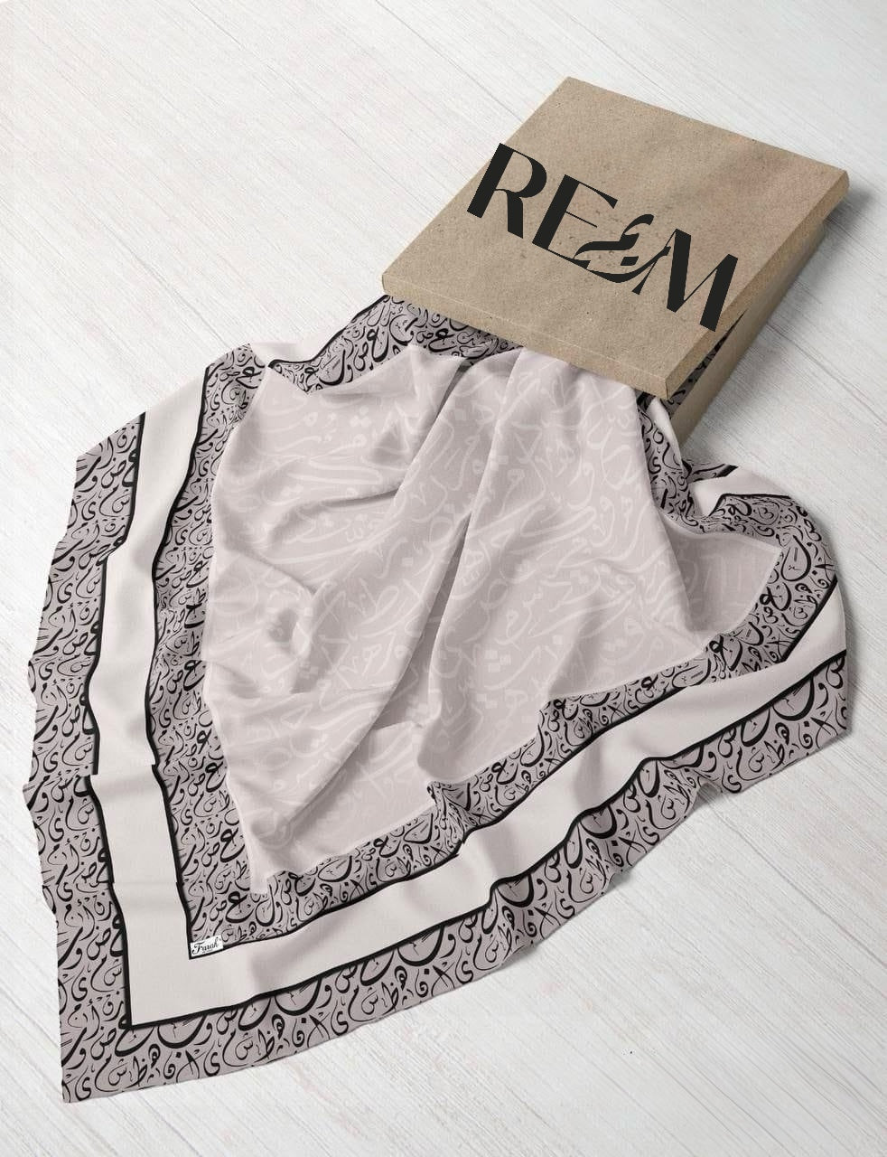 Arabic Calligraphy Square Chiffon: Light Grey-Dark Grey