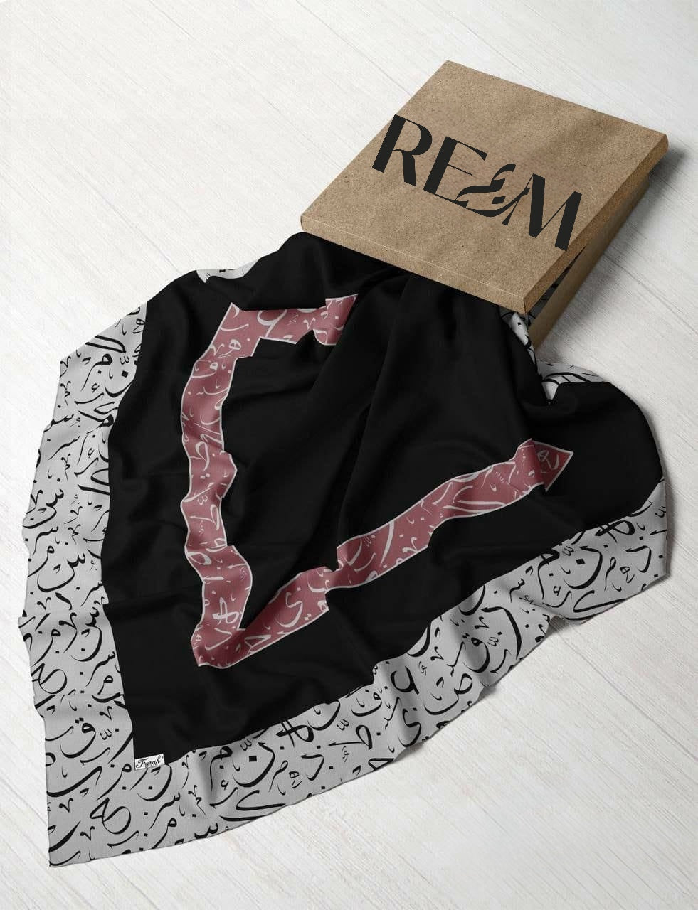 Arabic Calligraphy Square Chiffon: Black- Antique Rose- Light Grey