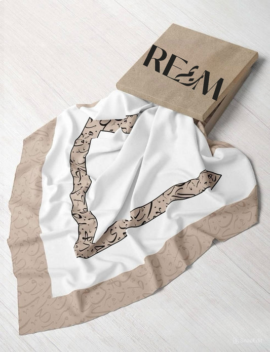 Arabic Calligraphy Square Chiffon: Pale Honey-White