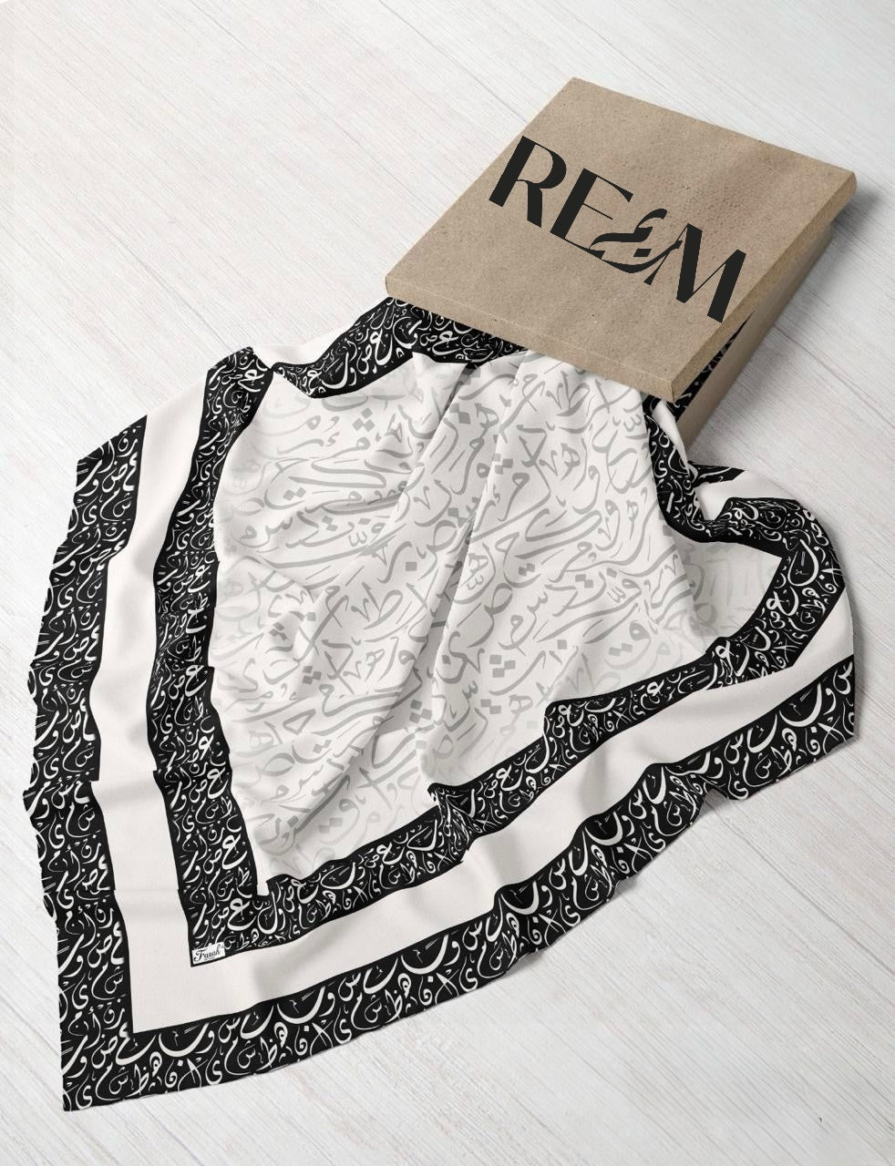 Arabic Calligraphy Square Chiffon: Light Grey- Black- White