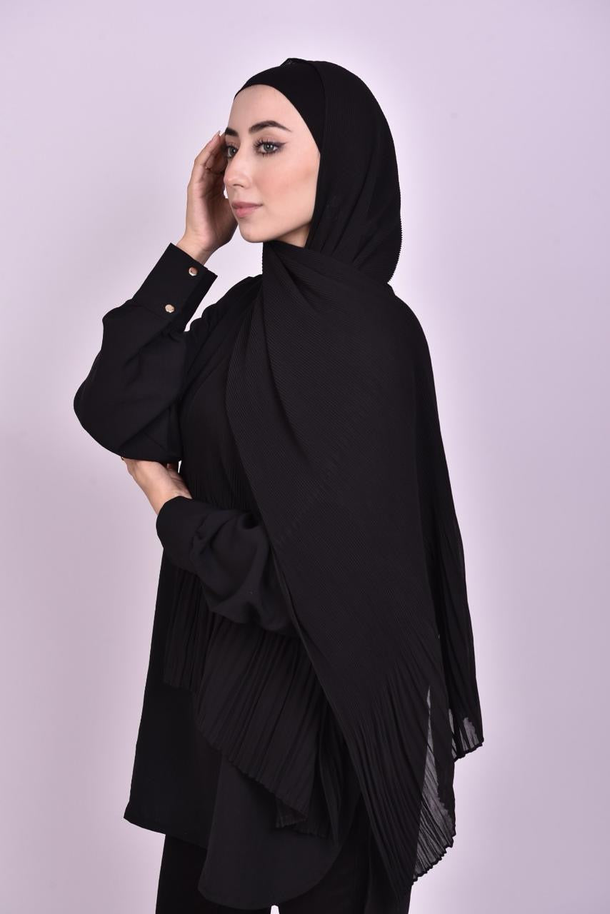 Pleated Chiffon Scarf - Black